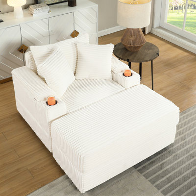 Confortable 1 avec 2 coussins décoratifs et tissu en velours côtelé, haut ressort, ergonomique, assemblage rapide, siège profond beige, à ressorts, caractéristiques, pour la détente