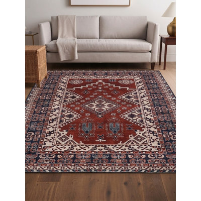Tapis intérieur bleu rouille en laine noué à la main
