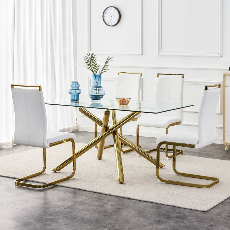 Chaises de salle à manger Nuvren, Gold, White