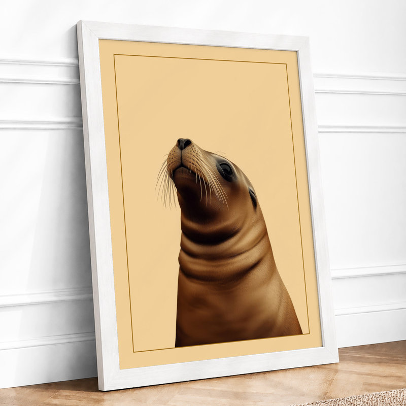 Contemplative Seal Minimalist - Framed Print, A4 - 29.7 x 21.0 cm, White