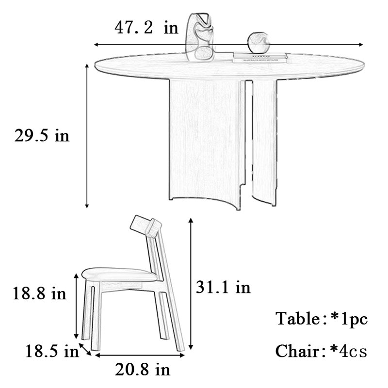 Table et chaise de salle à manger haut de gamme, H 29,5 po x L 47,2 po x l 47,2 po
