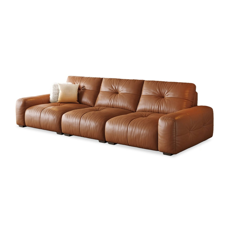 Canapé modulaire noir en cuir véritable, Brun, 36.22" H x 126.38" W x 47.24" D