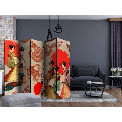 Graue 225cm W x 172cm H 5 - Panel Solid Wood Folding Room Divider