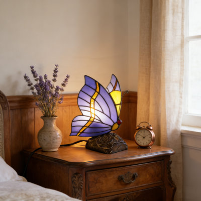 Tiffany Blue Fairy Butterfly Nightstand Table Lamps