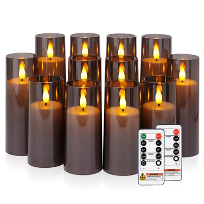 Bougies sans flamme avec télécommande, bougies à piles avec minuterie, bougies DEL acryliques à effet scintillant pour Noël, Halloween, la fête des mères, les mariages, la décoration intérieure, D2,2 XH5" 6" 7"