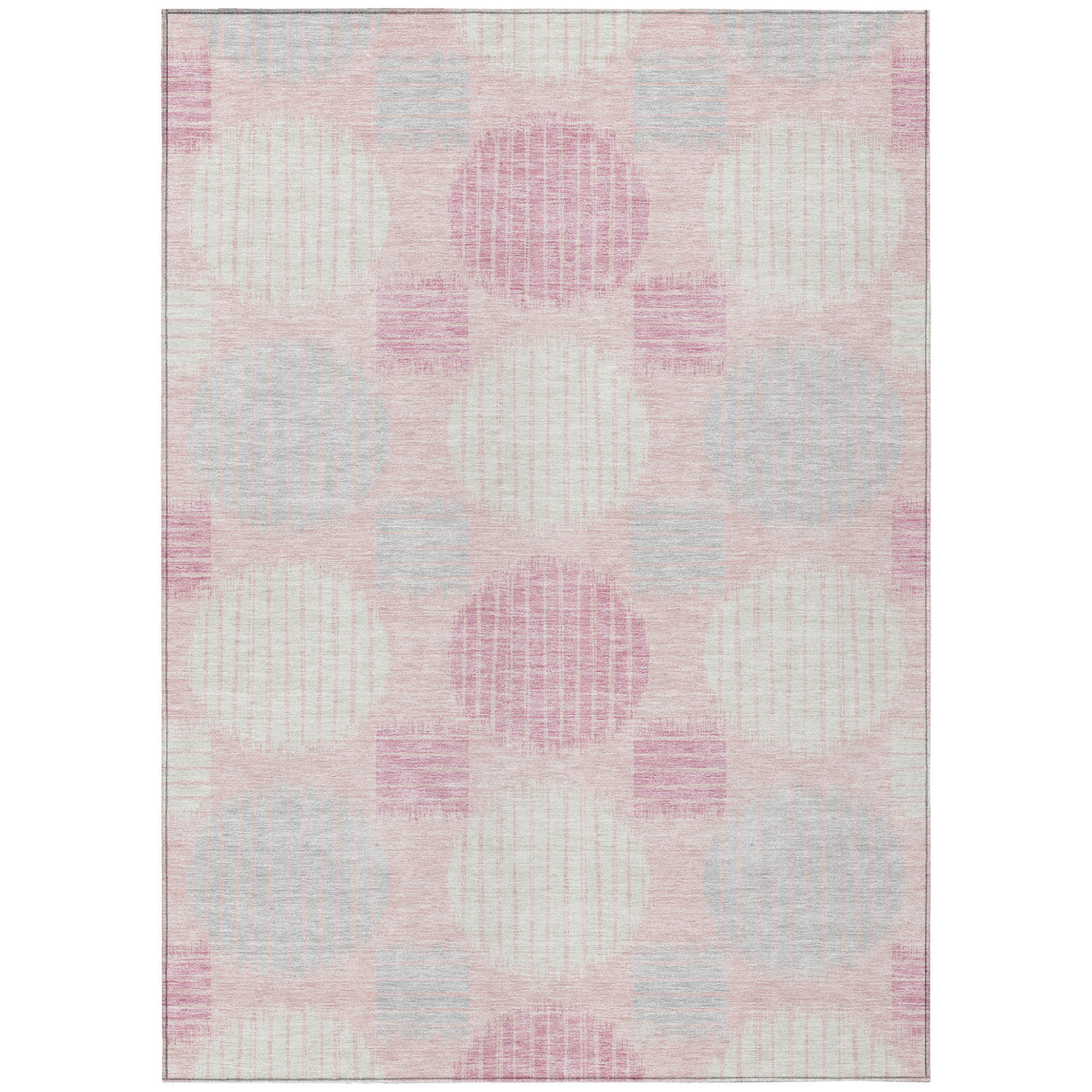 HomeRoots 5' X 8' Pink Gray And Ivory Geometric Washable Indoor Outdoor ...