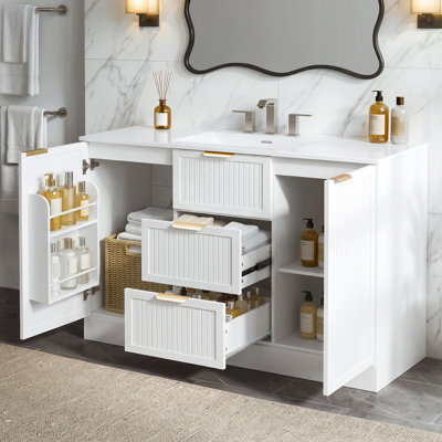 Freestanding Standard Free Standing Single Double Single Vanity Bathroom Vanity With Resin Top