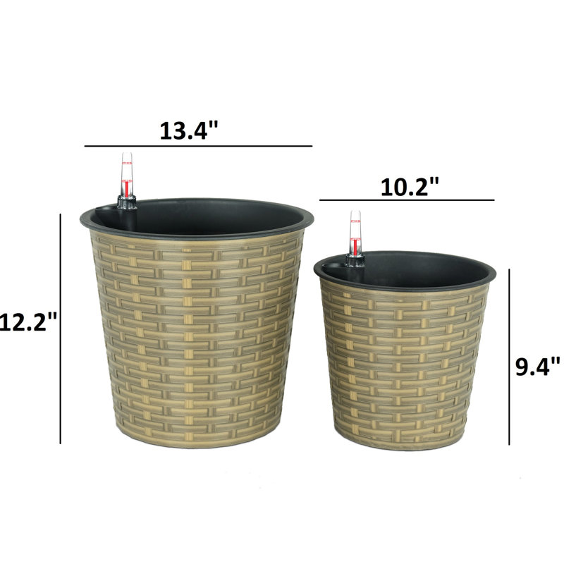 Jardinière ronde naturelle de 10,2 po - fonction d'arrosage automatique convenant aux jardins intérieurs et extérieurs, Beige
