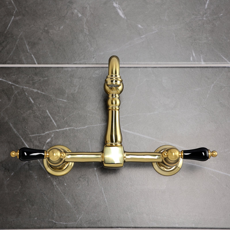 Kingston Brass Duchess Double-Handle 2-Hole Wall-Mount Bridge Kitchen Faucet, Brushed Brass