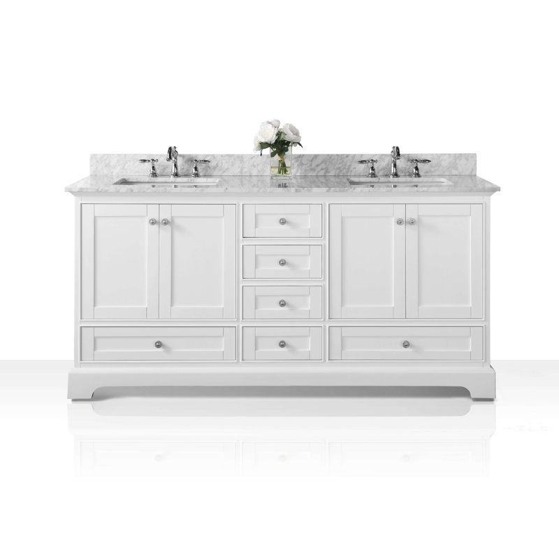 Audrey 72'' W Double Vanity, White, Carrara White, Nickel
