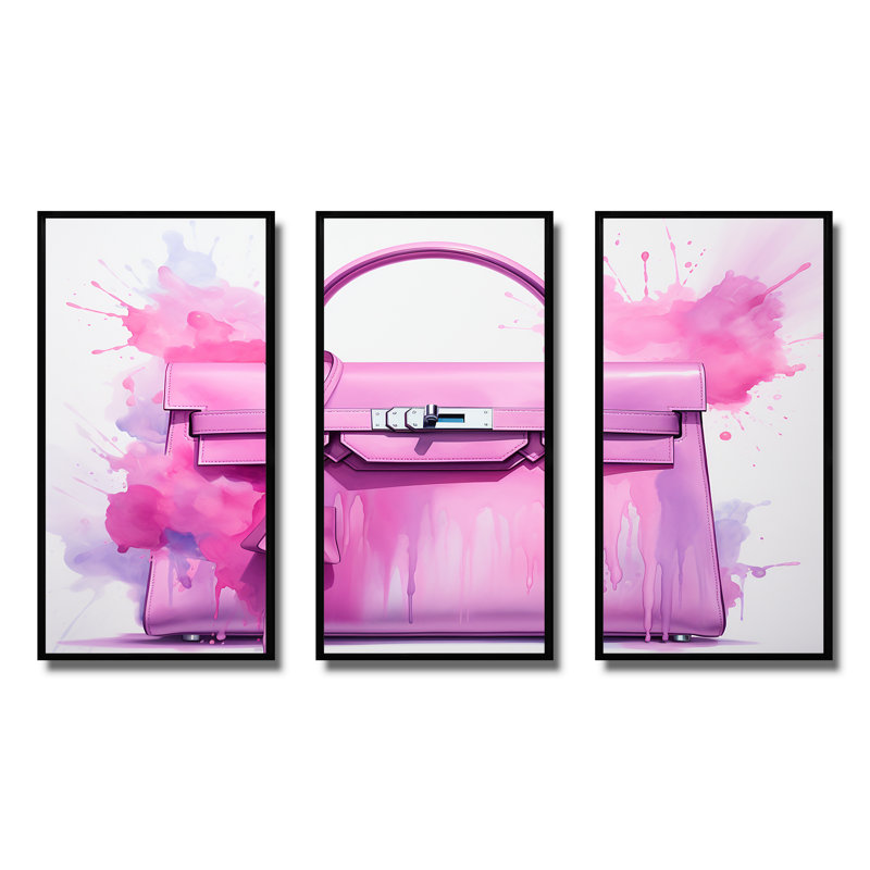 Pink Fashion Handbag Elegance - Fashion Bag Wall Art, Black Floater Framed, 32" H x 48" W