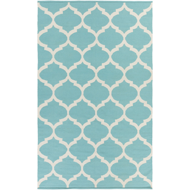 Tapis bleu en coton tissé à plat à la main Bethy, Rectangle 3 pi x 5 pi