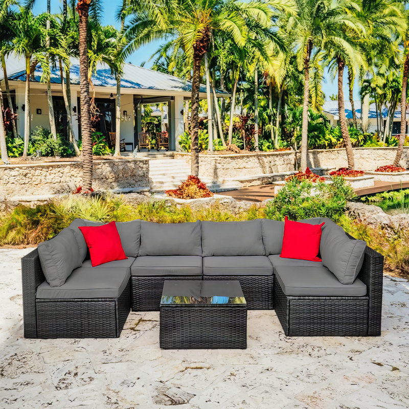 Stijn 6 - Person Outdoor Seating Group with Cushions, Black Frame/Gray Cushion