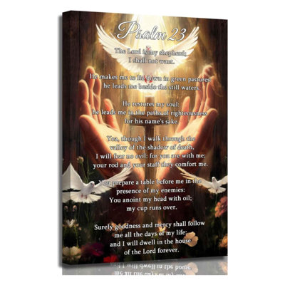 Psaume 23, art mural, verset biblique, impression sur toile, colombe, paix et croix, peinture d'art chrétien