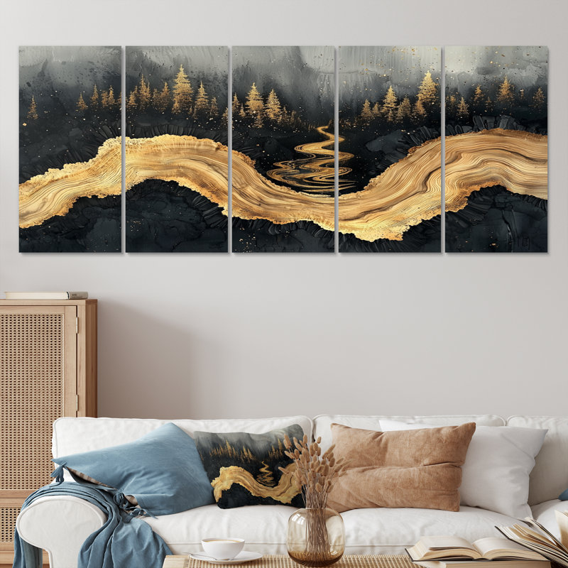 Forêt, rivière de cristal onyx I - art mural forêt - décoration murale traditionnelle, H 28 po x l 60 po, 5