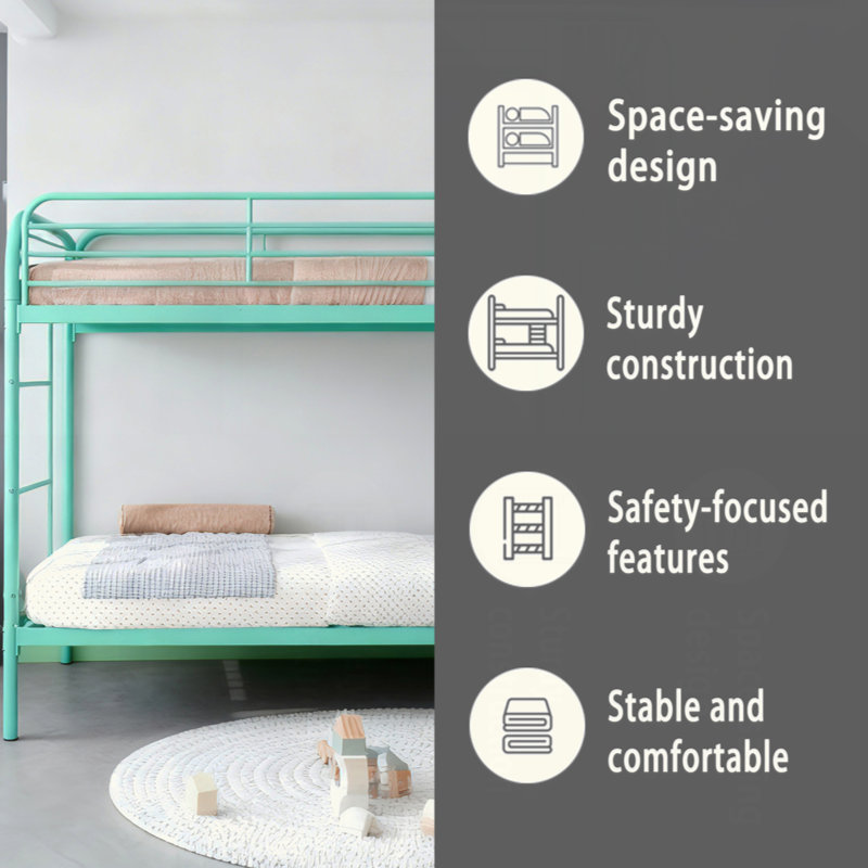 Metal Bunk Bed, Heavy Duty Bunk Beds With 2 Ladders And Full-Length Guardrai,Iron Bed For School, Bedroom Easy Assemble