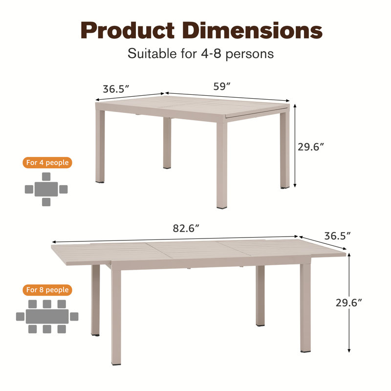 Table d'extérieur en aluminium 83 po Alice