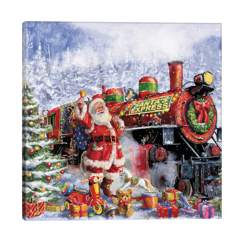 Santa And Red Train by Marcello Corti - Wrapped Canvas Print, 93.98 cm H x 93.98 cm W x 1.91 cm D