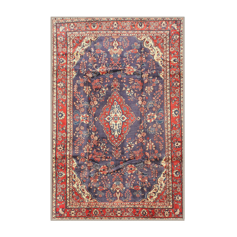 Tapis beige/vert/rouge traditionnel Helmtrud, Rectangle 3 pi x 5 pi