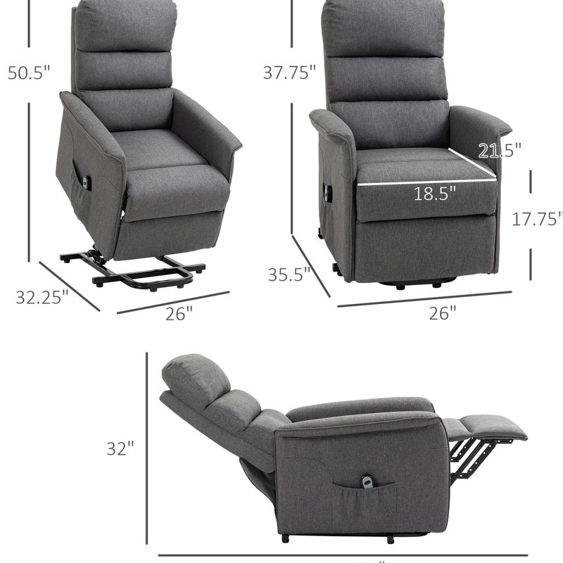 Elderly- Power Recliner - Gray, Linen-feel Fabric, Remote & Side Pockets Electric Lift Chair For Seniors Gray Control, Living Area