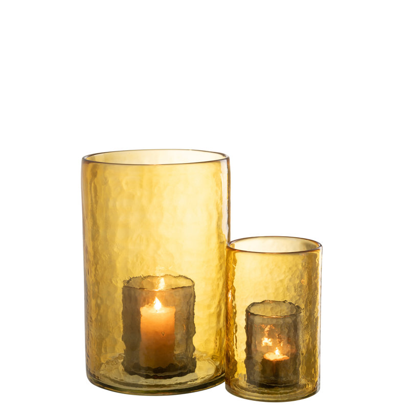 Glass Tabletop Tealight Holder, 30.5cm H x 20.5cm W x 20.5cm D, Yellow