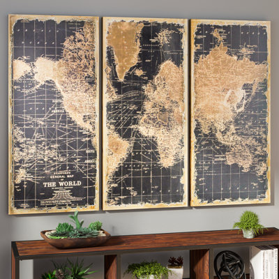 Stanford Wood Framed World Map Wall Décor Set