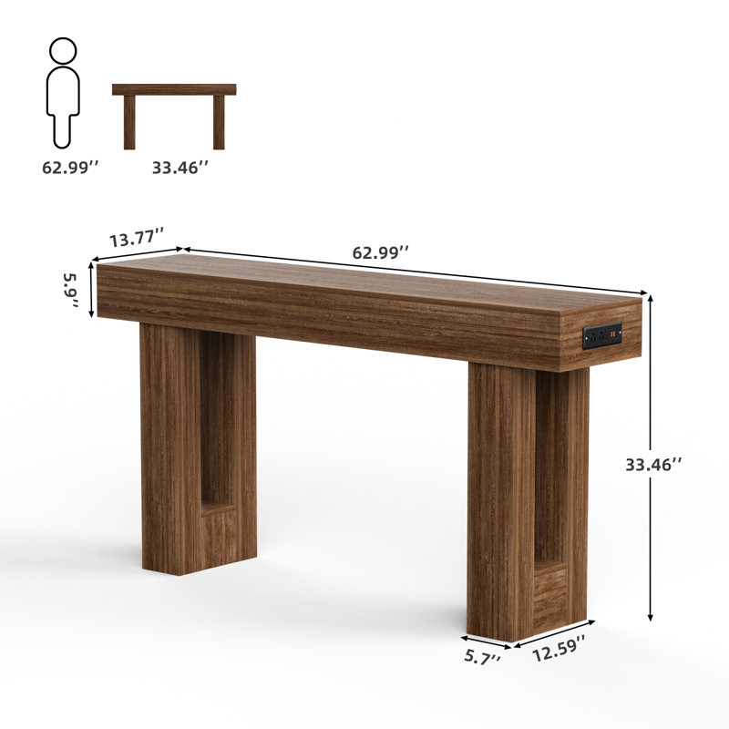 63-Inch Console Table With Charging Station, Walnut
