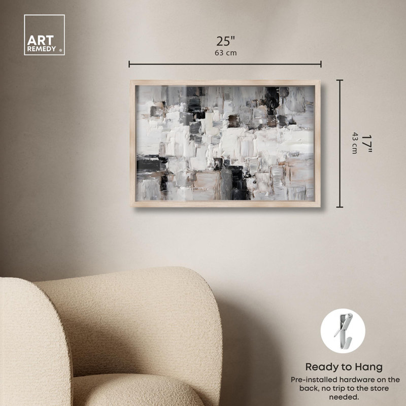 Art mural moderne en béton abstrait Shadowbox par Art Remedy, cadre blond, 25 x 17, H 17 po x l 25 po, Cadre blond