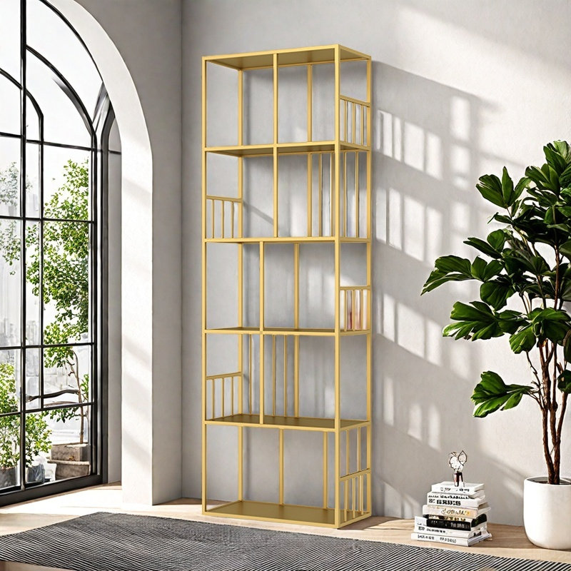 A popular and aesthetically pleasinG bookcase, Gold, 70.8"H x 23.6"W x 11.8"D