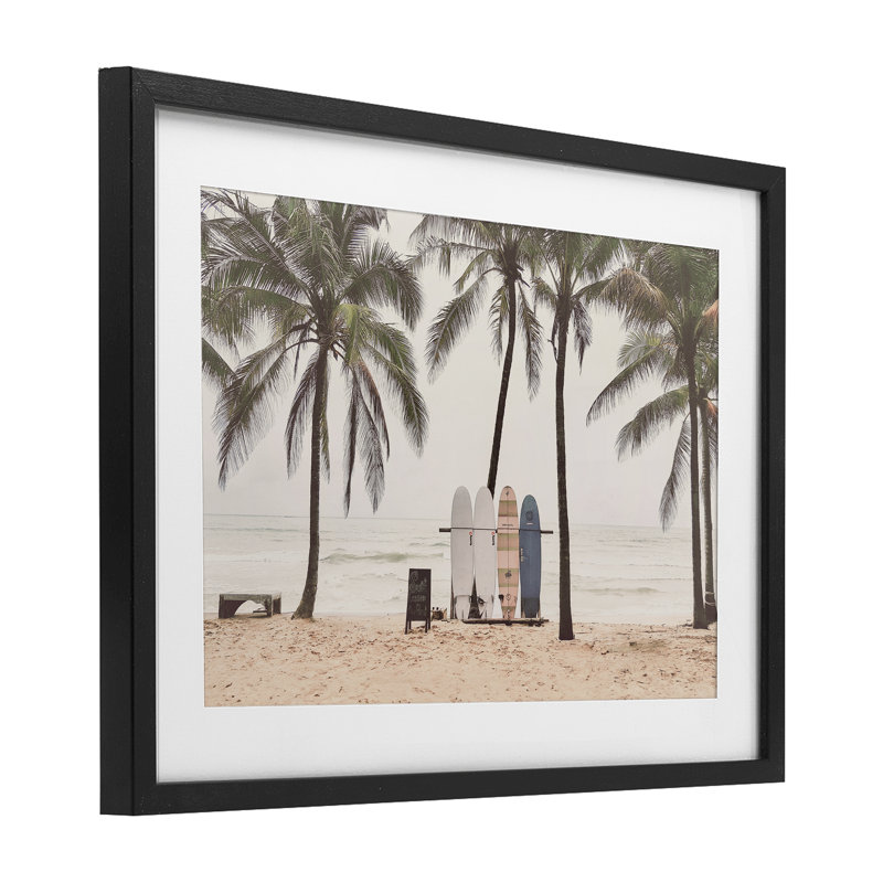 Reproduction sous verre encadrée The Boards Surfer's Beach, conception de Sissi et Seb, H 17 po x l 23 po, Cadre noir minuit