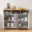 Modern Fluted Kitchen Island with 2 Drop-Leaf, Built-in Power Outlet & 4 Doors, 55.5" Rolling Storage Cart with Spice Rack-2132435025