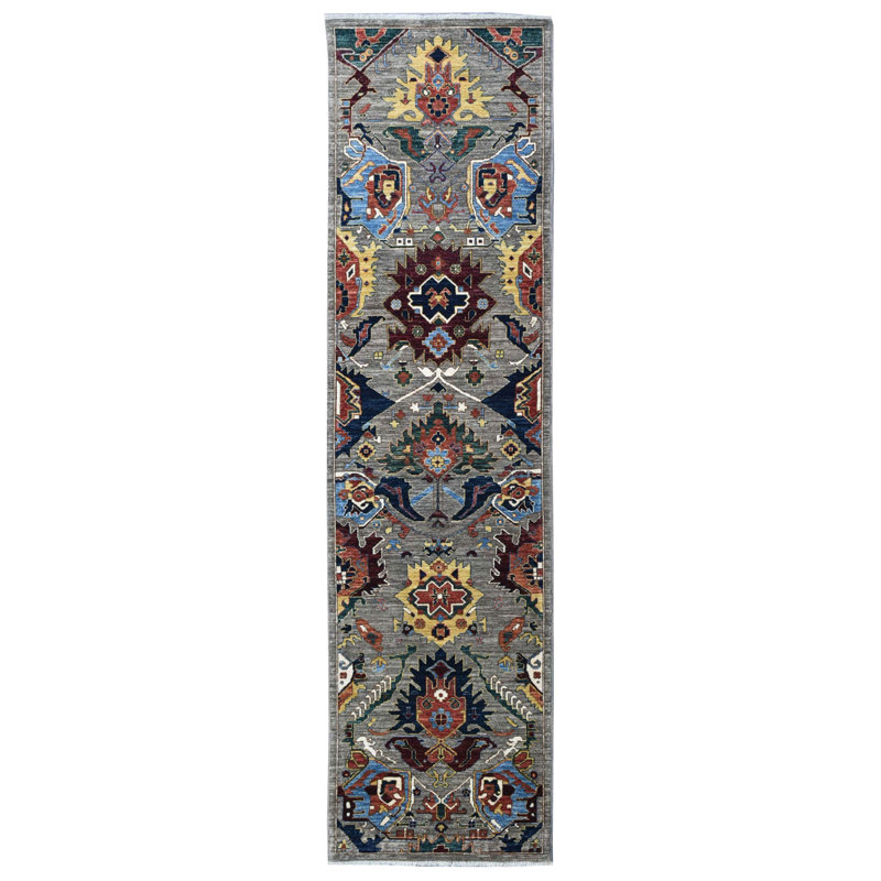 New Afghani Heriz Wool On Cotton 2Ft9inx9ft11in Taupe