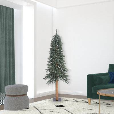 Arbre de Noël artificiel pin vert 6 pi avec tronc d'écorce et support en métal Natural Bark Alpine