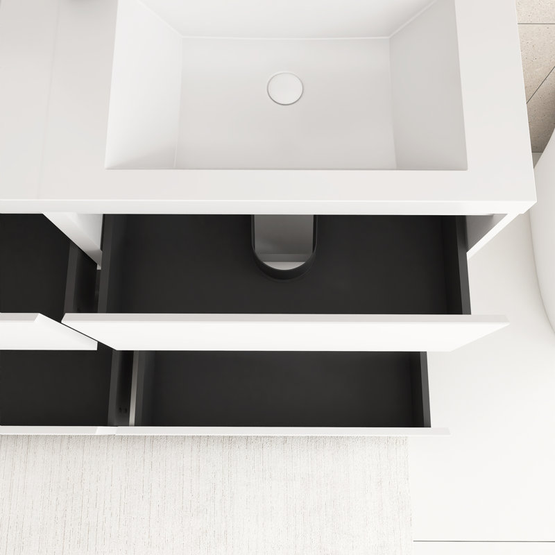 Meuble-lavabo double 60 po en chêne avec plateau en résine intégré, Blanc