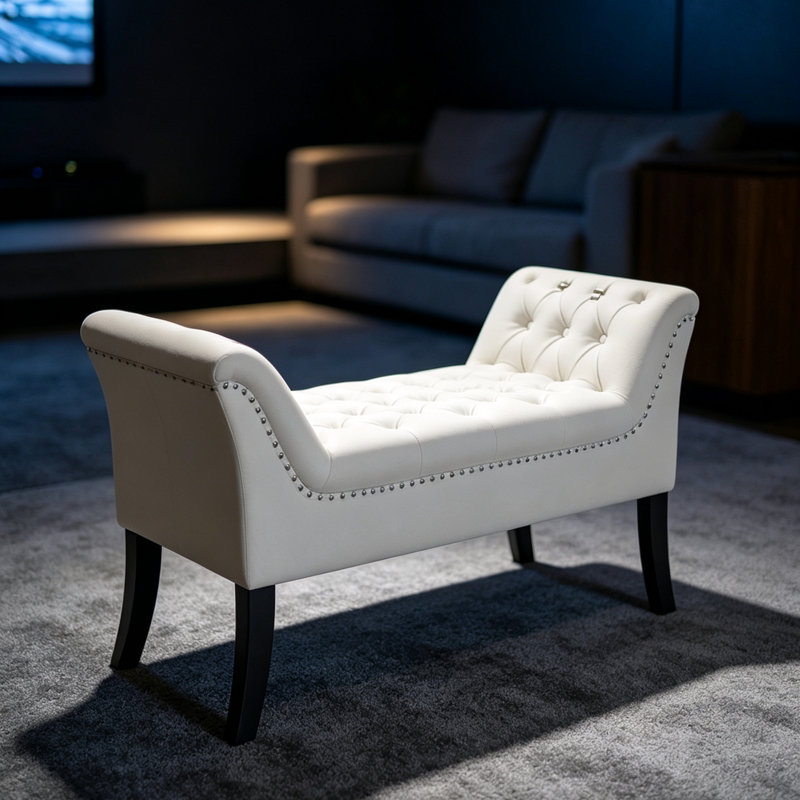 Velvet Upholstered Bench, white