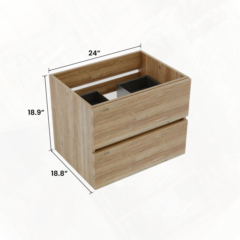 Meuble-lavabo mural flottant avec tiroirs doubles, Chêne