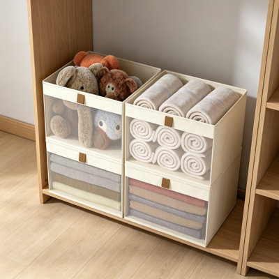 Rangement et garde-robe en lin, bacs de rangement pliables avec fenêtre en filet pour serviettes et jouets, paniers de rangement de placard durables pour tablettes, paquet de 4