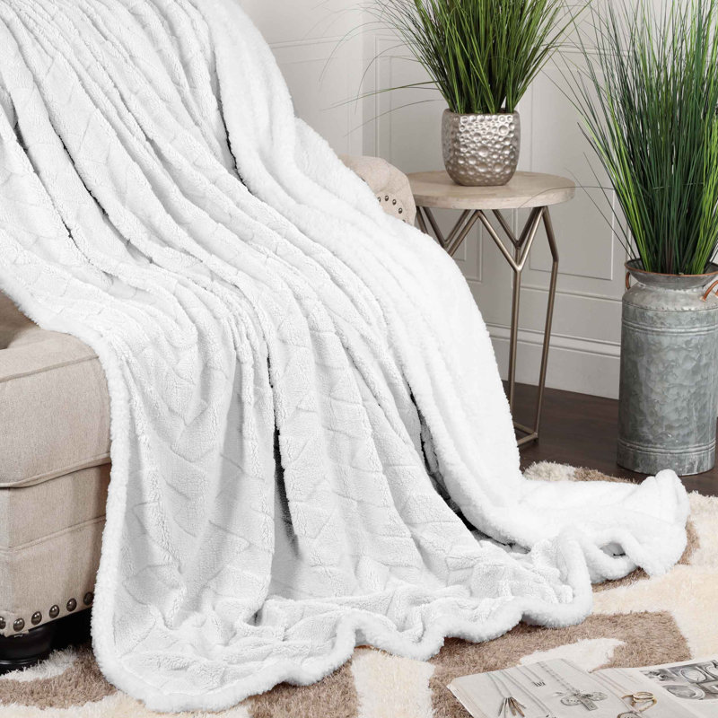 Literie moelleuse réversible de qualité supérieure Sherpa, Jeté XL, Blanc