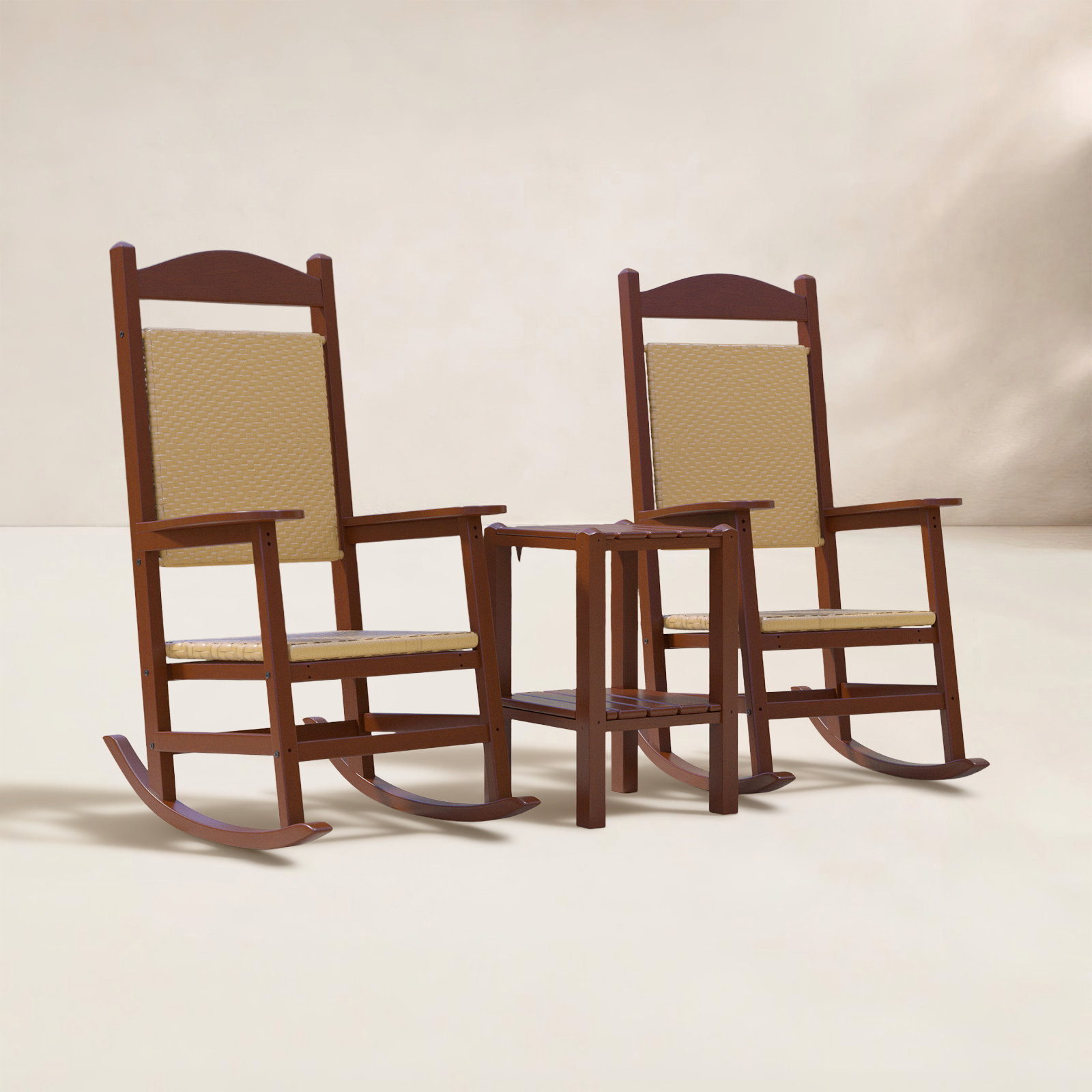 POLYWOOD Presidential Woven Rocker 3-Piece Set in Mahogany / Tigerwood