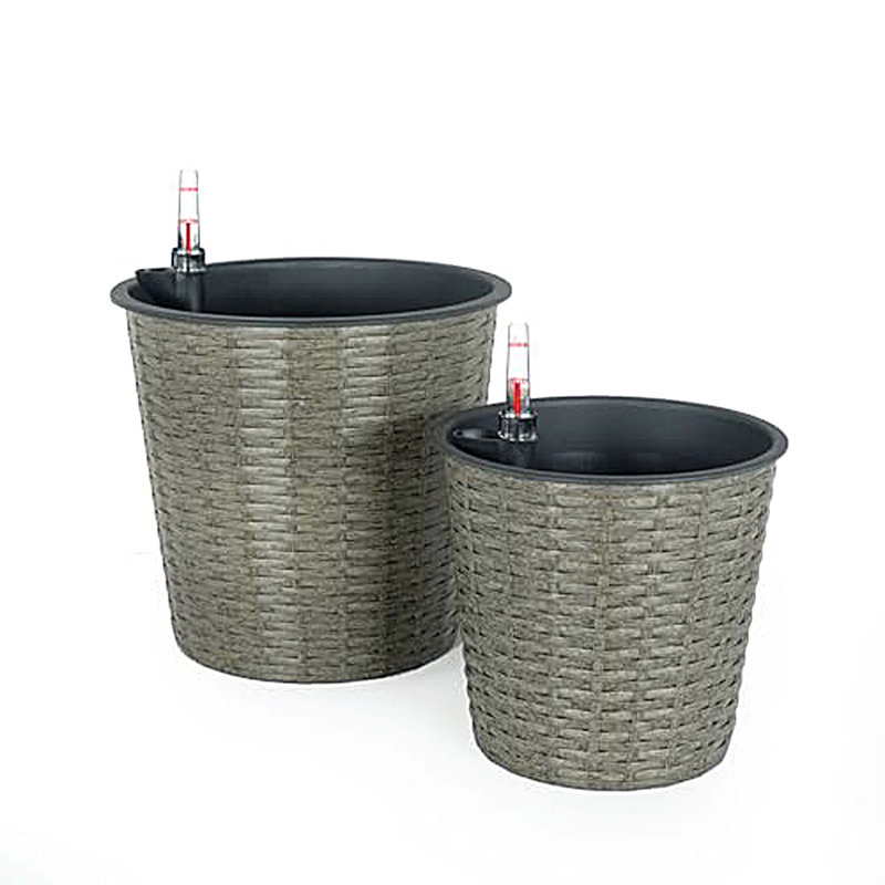 Paquet de 2 pots de fleurs décoratifs en osier pour l'intérieur et l'extérieur - rond, Grey, 12.23" H x 13.43" W x 13.37" D