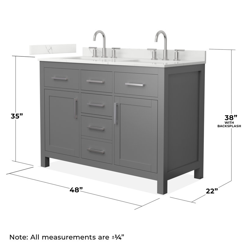 Beckett 48" Freestanding Double Bathroom Vanity with Quartz Top, Dark Gray, Giotto Quartz, Brushed Nickel