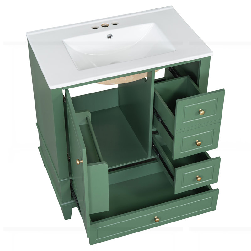 Meuble-lavabo 30 po avec lavabo et deux portes avec tablette, Vert