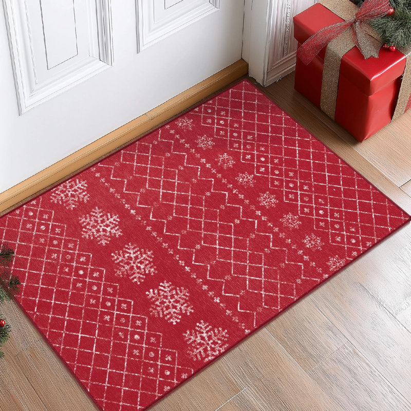 Tapis rouge antidérapant marocain, Rectangulaire 2 pi x 3 pi