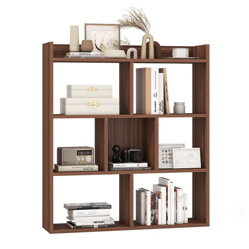 7 Cubes Open-Back Bookshelf Storage Display Shelf Wooden Bookcase Walnut