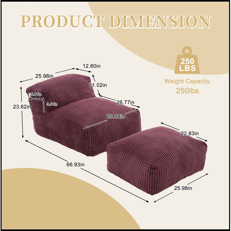Fauteuil à billes avec repose-pieds en mousse, WINE RED