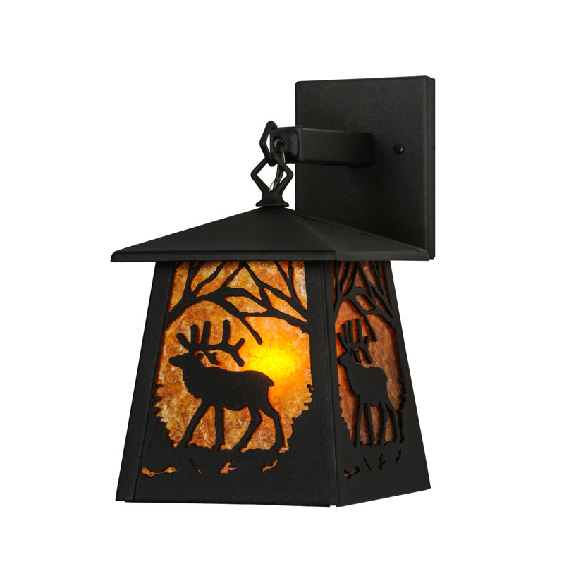 Lanterne murale d'extérieur 1 lumière, Noir, Mica de couleur ambrée