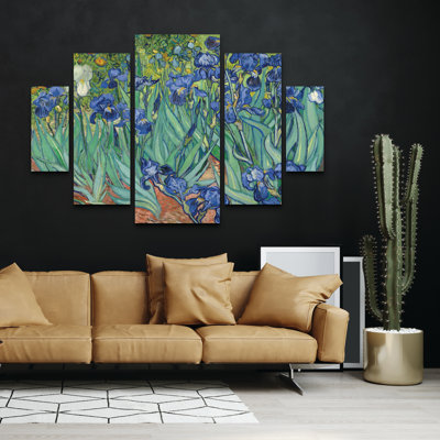 Ensemble de 5 panneaux muraux - Vincent van Gogh «Irises, 1889», art mural sur toile pour le salon, la chambre à coucher ou le bureau