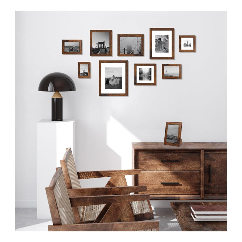 Ensemble de 6 cadres photo 5 x 7 en bois brun foncé avec cadres en verre
