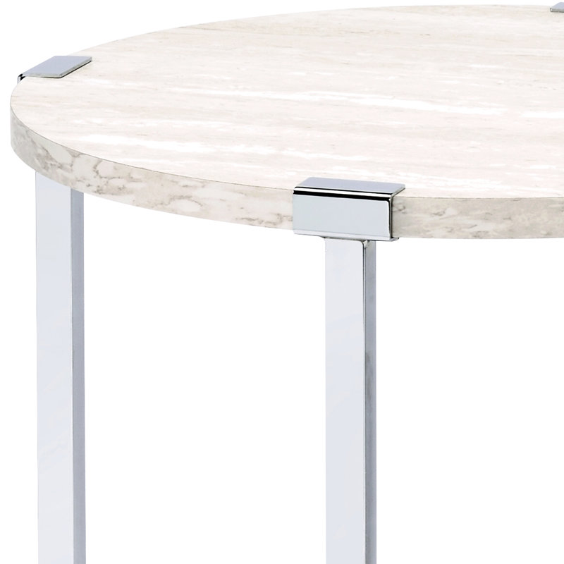 Table d'appoint ronde en chêne blanc, fini teinté, livrée démontée, sans rangement, piètement en métal avec support en X, plateau en placage papier et bois, capacité de charge de 45 kg, dimensions : 61 cm (profondeur, largeur et hauteur), poids : 7,7 kg