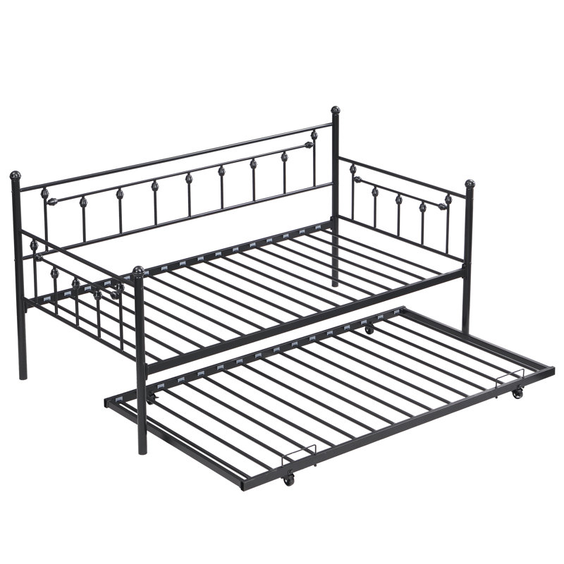 Daybed With Trundle In Black - Modern Design For Space Enhancement, Metal Frame Durability, Quiet And Peaceful Resting Place, Easy Assembly Kit, No Box Spring Needed, Holds 250/350 Lbs Efficiency,